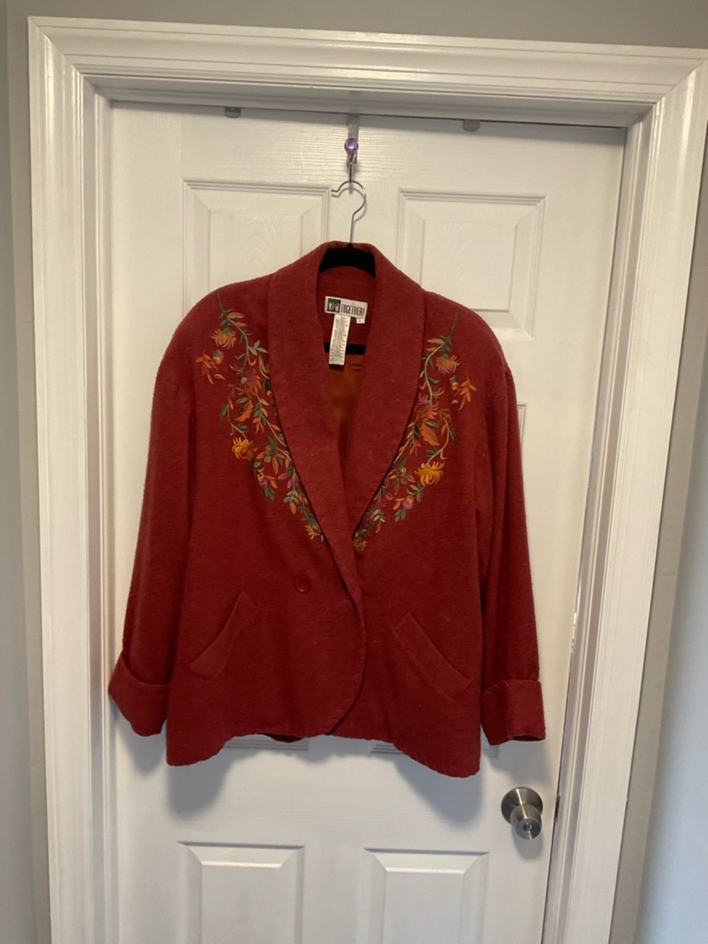 Vintage Together Brand Rust Button Front Embroidered Whipstitch Blazer-Jacket